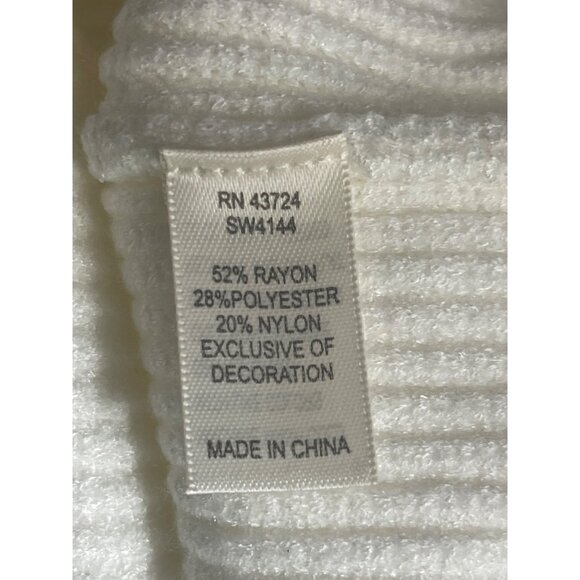 Linda Anderson Womens White Ribbed Mock Neck Sweater Red Heart Size Small - Picture 6 of 8